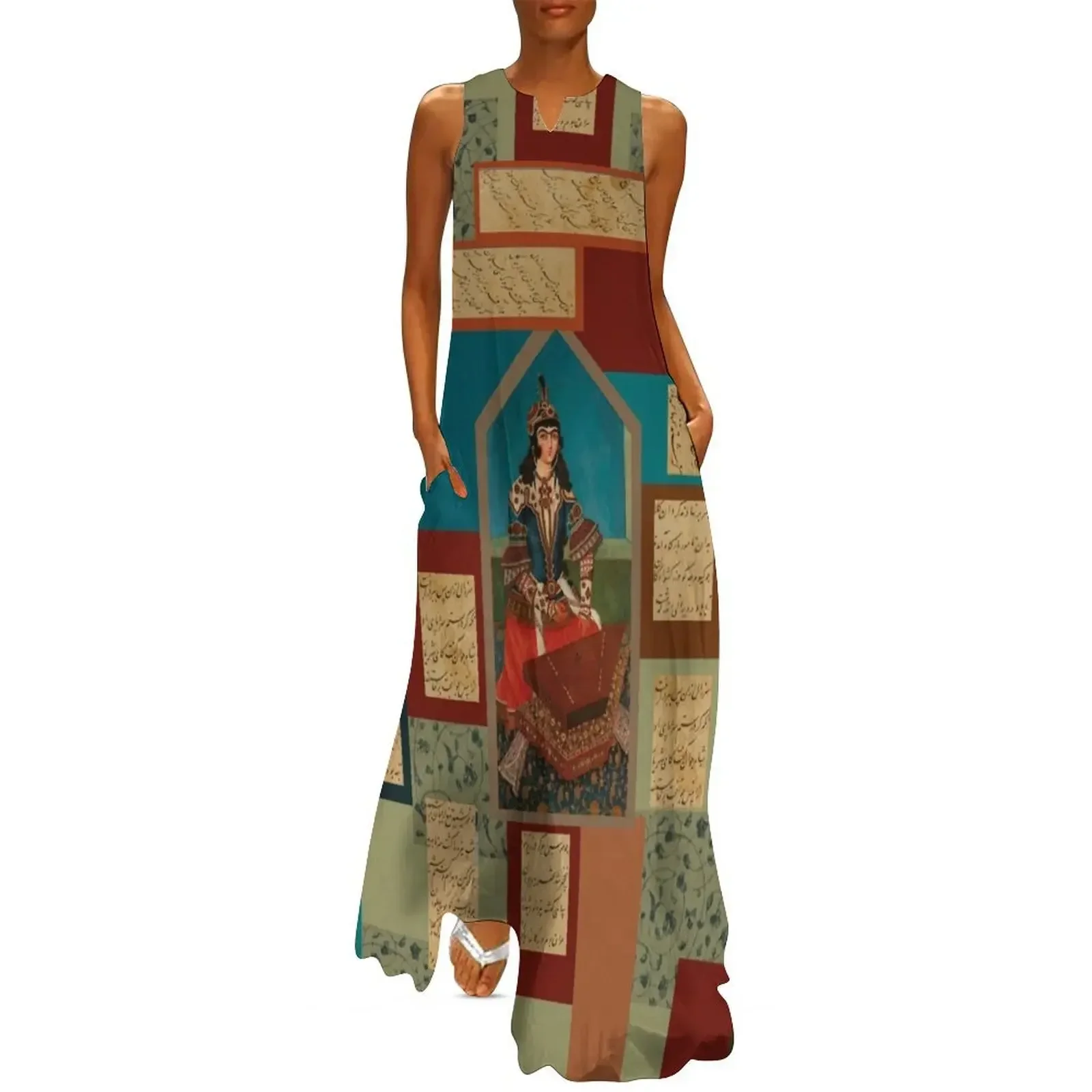 

Persian Musician and Calligraphy Long Dress evening dress women beach outfits for women Woman fashion Dress