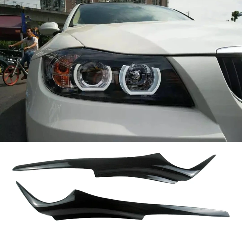 For BMW 3 Series E90 E91 2006-2011 Glossy Black Car Sticker Front Headlights Eyebrow Eyelid Trim Cover Accessories