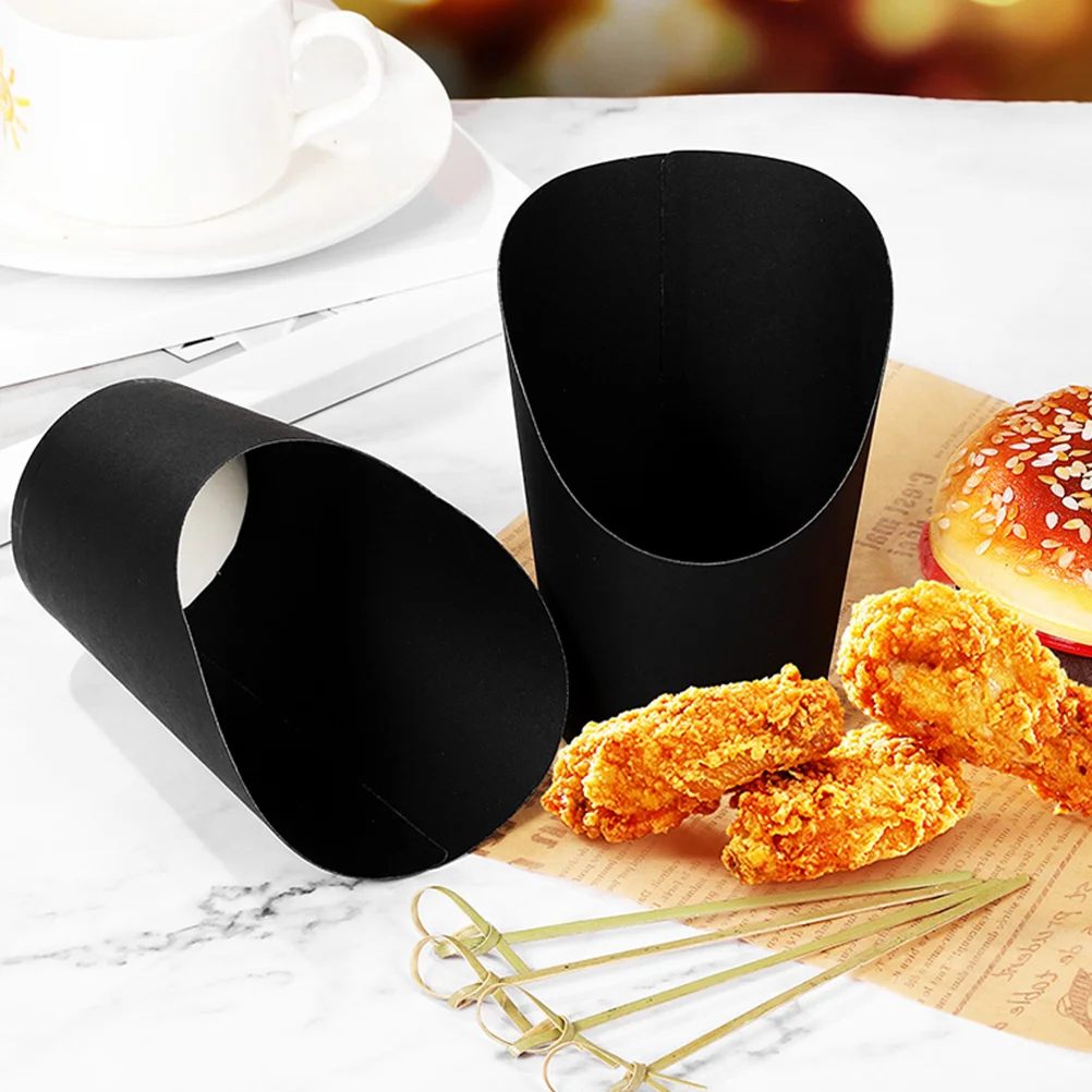 

50 Pcs Diagonal French Fries Cup Snack Holder Black Paper Boxes Large Size Party Charcuterie Cups Disposable Food Containers