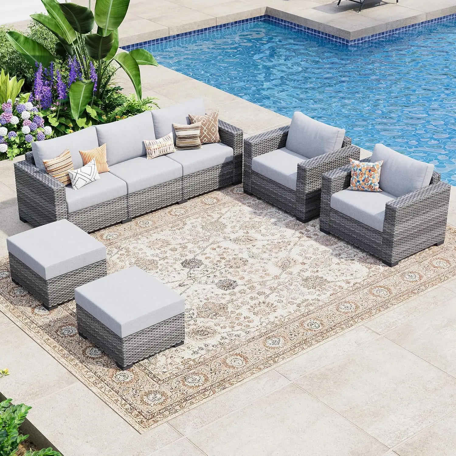 u*-5 Piece Patio Furniture Set With Cushions, Outdoor Rattan Sectional Sofa Conversation Set With Washable Covers,, Customized