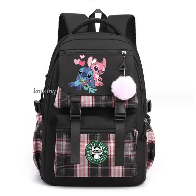 Fashion Lilo And Stitch Backpack Printe Female Nylon Simple Large-capacity Cartoon Schoolbag Insert Buckle Laptop knapsack Gift