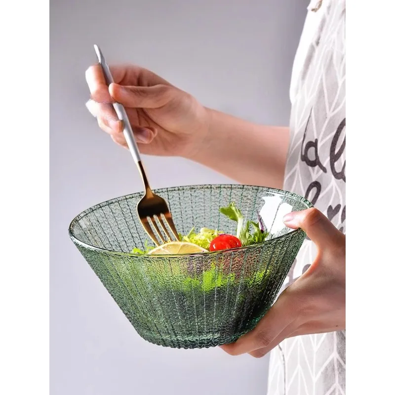 

Ins Style Highend Salad Bowl Transparent Glass Heat Resistant Living Room Household Large Capacity Fruit Dessert Bowl