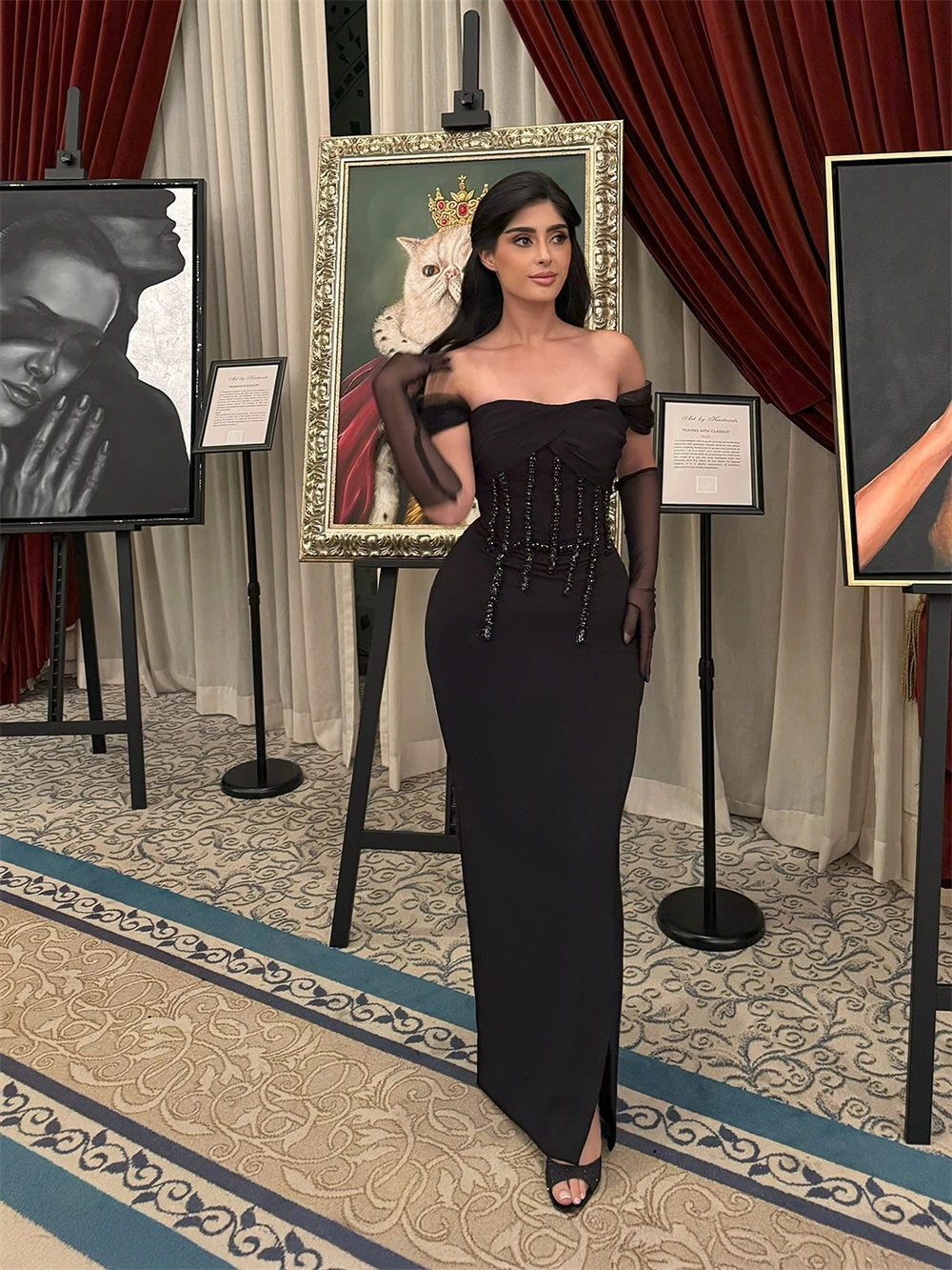 

Customized Elegant Black Jersey Evening Dresses Delicate Off the Shoulder Homecoming Dress High Quality Special Occasion Gowns