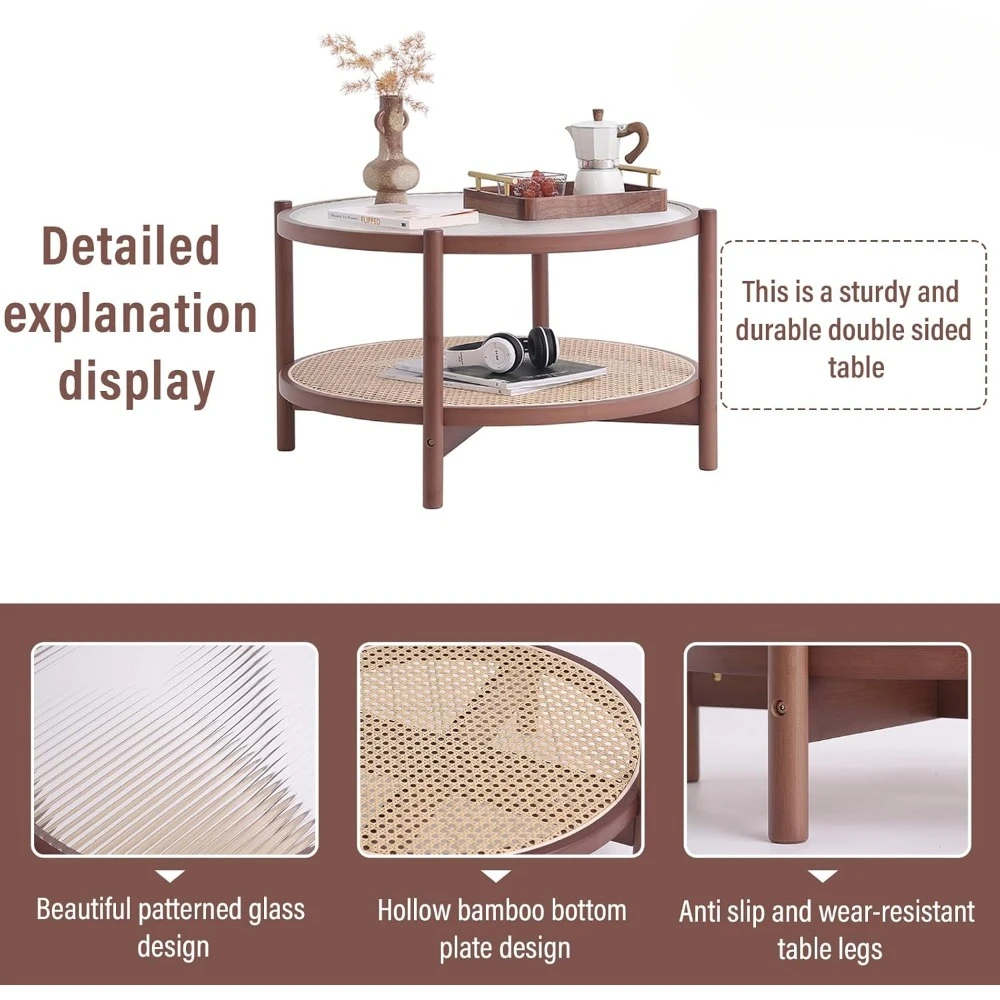 Coffee Table, Large Round End Table, 27.6 Inch Modern Side Table, Glass Sofa End for Balcony