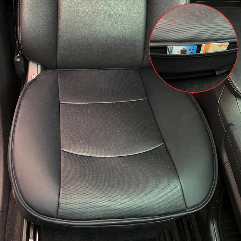 Black PU Leather Car Front Seat Cover Cushion auto Driver Side Leather Breathable Bottom Seat Cover Protector Mat Universal