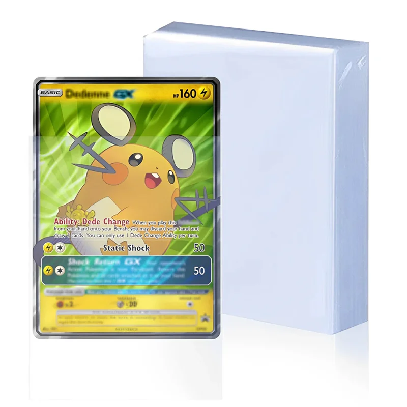 Funda transparente para tarjetas comerciales, funda protectora suave transparente para Pokemon TCG, juego de mesa, carpeta de identificación, Kit de bolsa para fotos, 100 Uds.