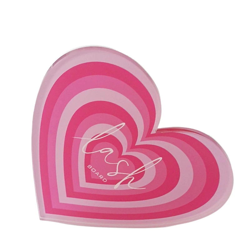 Venta al por mayor, herramienta de pestañas acrílicas personalizadas, paleta de extensión de pestañas, azulejos magnéticos de pestañas de San Valentín con corazón rosa bonito