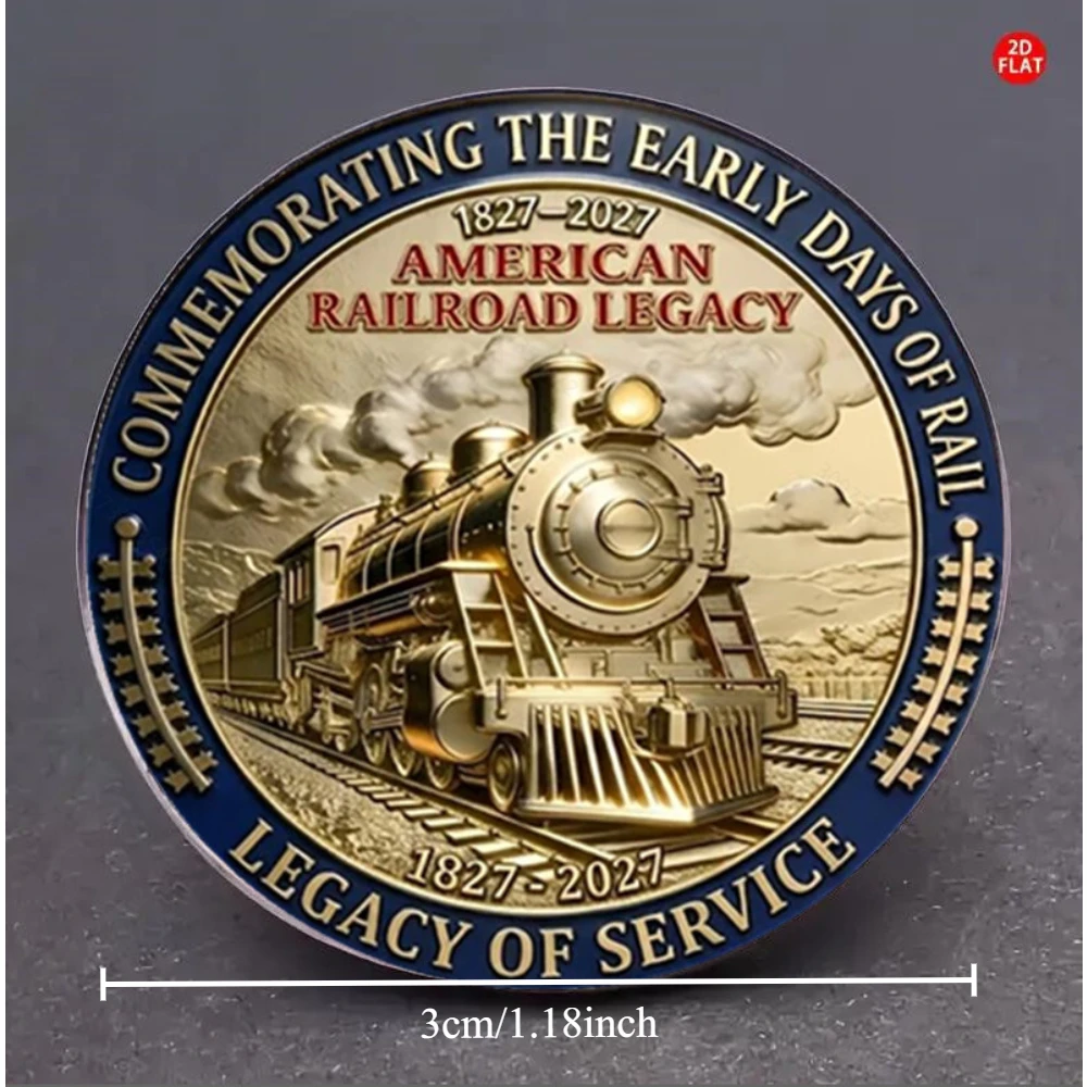 Flat Stainless Steel Glass Brooch American Railroad Legacy 1827-2027 Steam Train Vintage Commemorative Lapel Pin