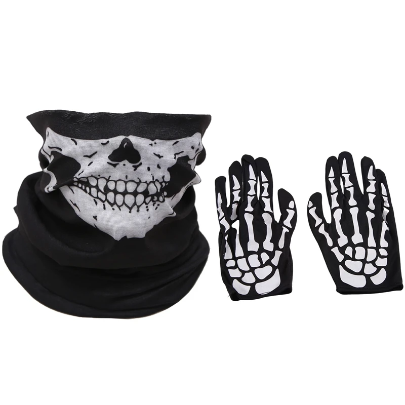 ABSF Halloween Mask Scary Skull Chin Mask Skeleton Ghost Gloves For Performances, Parties, Dress Up, Festivals (3 Pieces/Set)