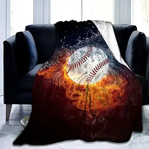 Baseball Throw Blanket for Bed Couch Sofa Living Room Decor Soft Warm Lightweight Flannel Blanket Ball Sport Theme Print Blanket
