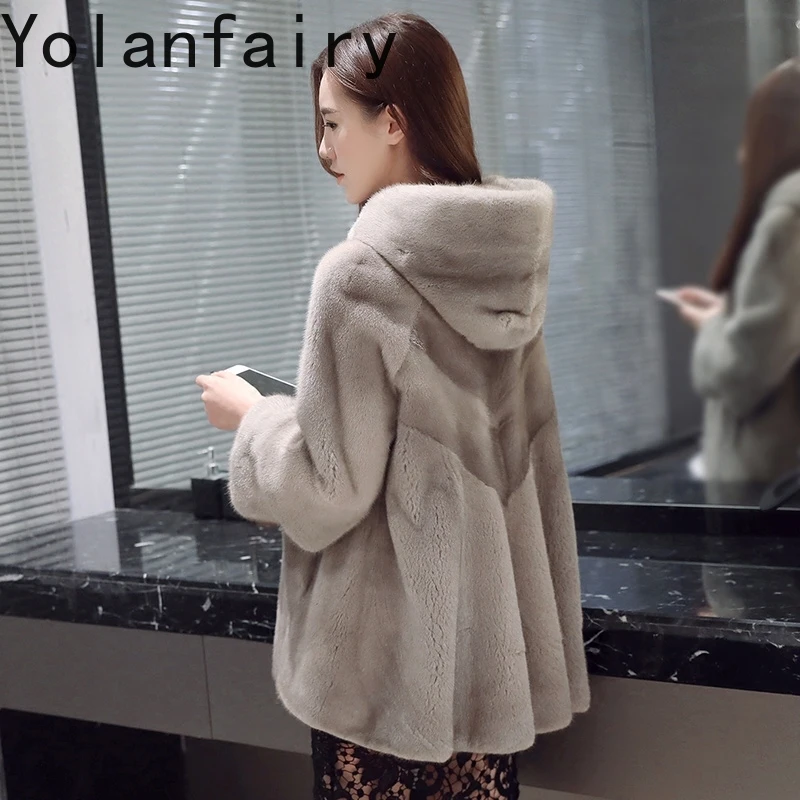 YOLANFAIRY 여성용 리얼 퍼 코트 겨울 2025 럭셔리 천연 전체 밍크 퍼 코트 후드 포함 여성 퍼 재킷 카사코 페미니노