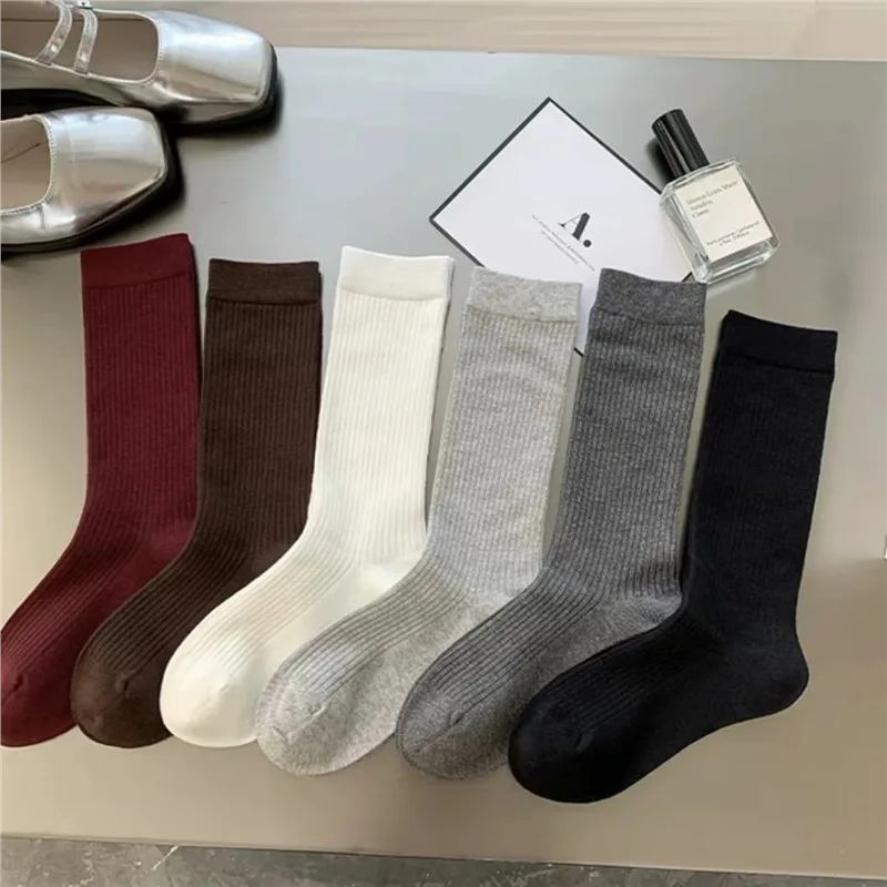 1/6 Paar Damen-Halbsocken für Herbst und Winter, einfarbig, warm, bequem, modisch, schlicht, im koreanischen Stil, lässig, gestapelt. – Detail 4