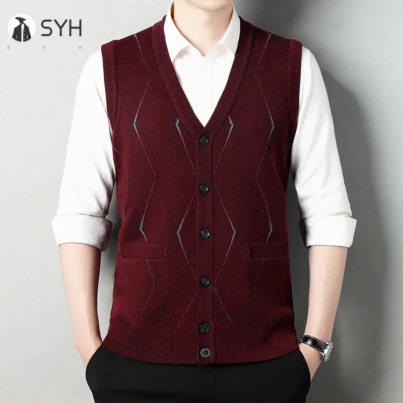 

Men's Thickened Casual Sweater Tank Top Autumn and Winter Warm Men's Cardigan Tank Top