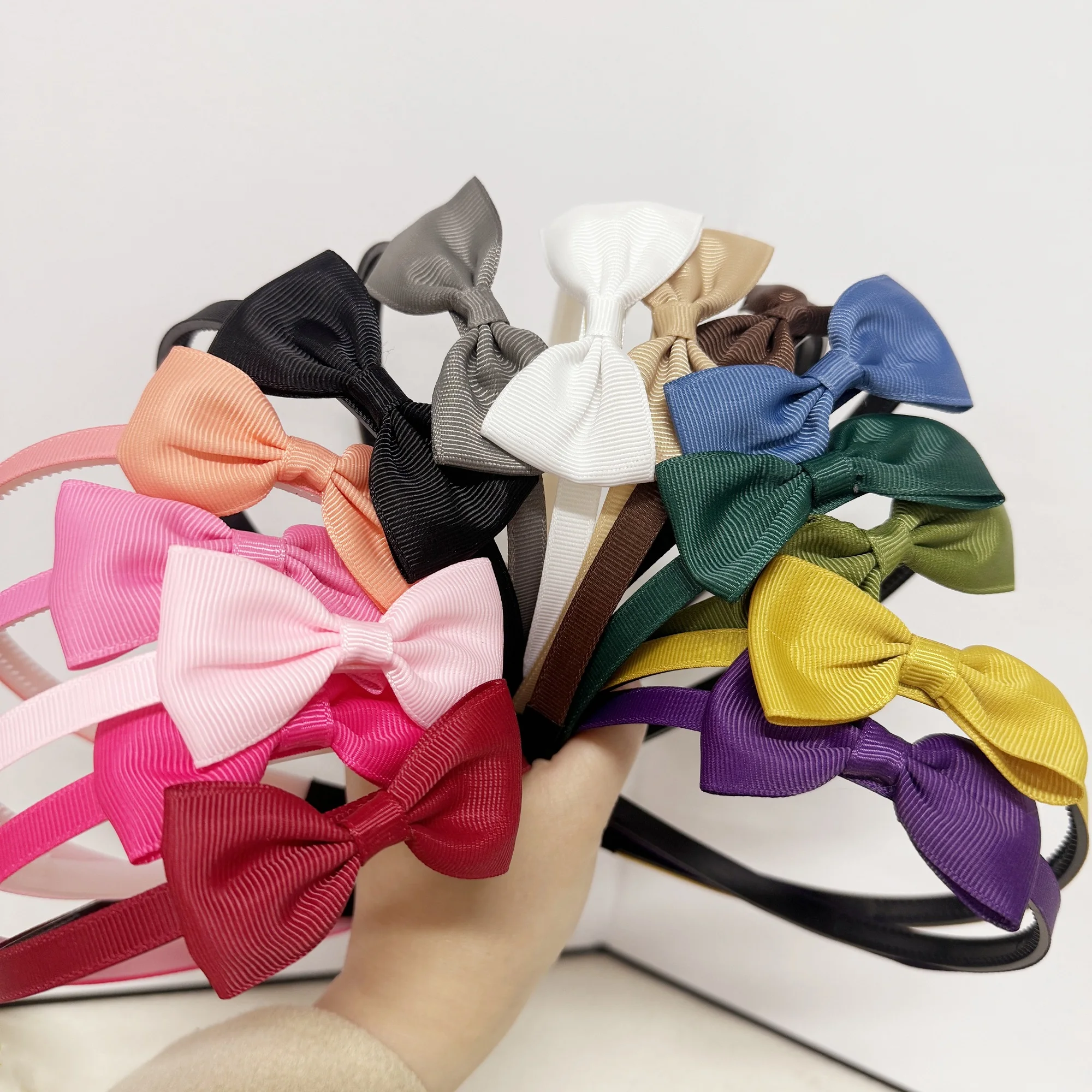 5pcs Girls Grosgrain Ribbon Hair Bows Headbands Plastic Hairbands 3inch Bows Headband Children Kids Fashion Hair Aceessories