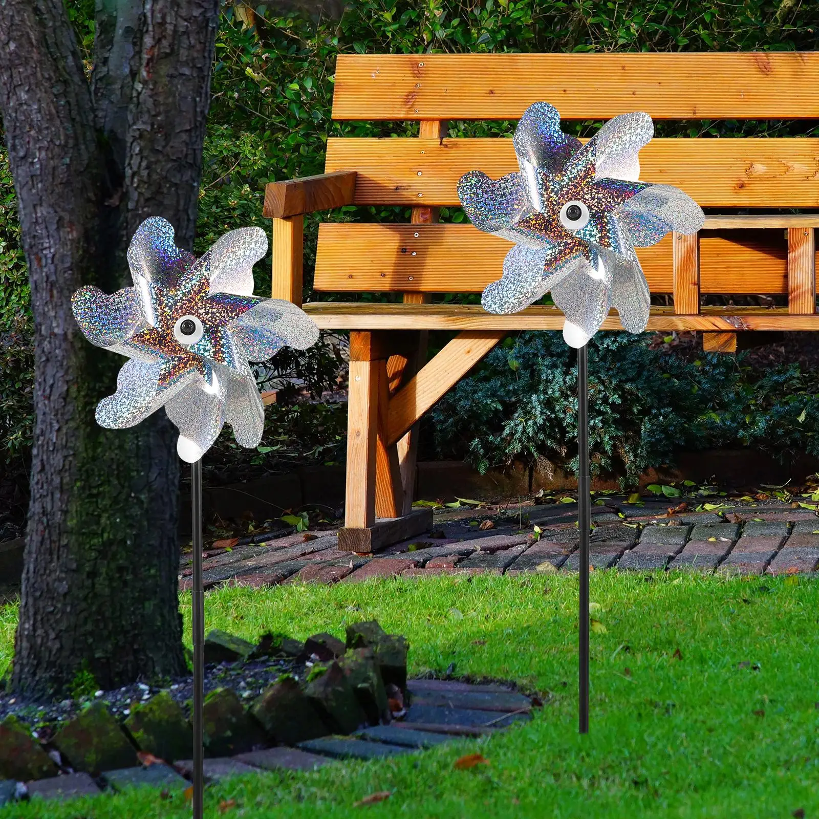 10 قطعة طاحونة الطيور العاكسة حديقة Pinwheels PET الزجاج الحفر قضيب ديكور خارجي ساحة سبينر الهدايا شرفة