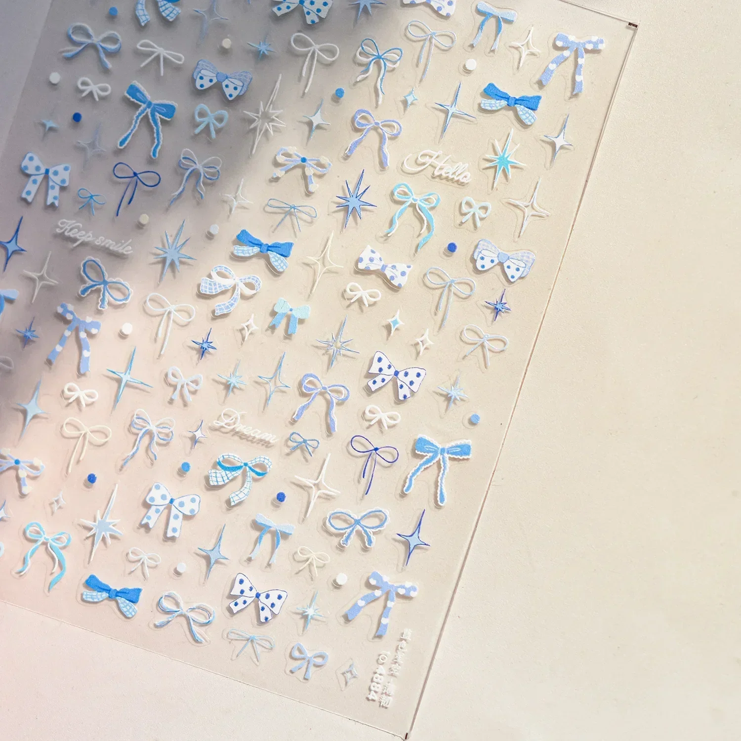 Shiny Bowknot Pink & White 5D Nail Art Sticker Set