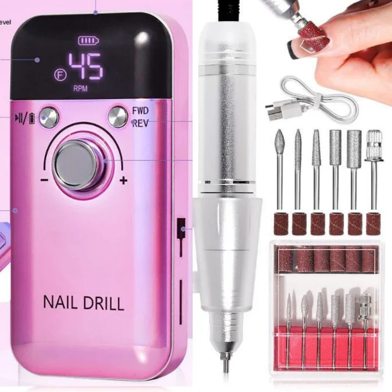 

45000RPM Electric Nail Drill Machine Professional Nail Drills for Gel Nails Polish Rechargeable Portable Nail File Manicure Tool