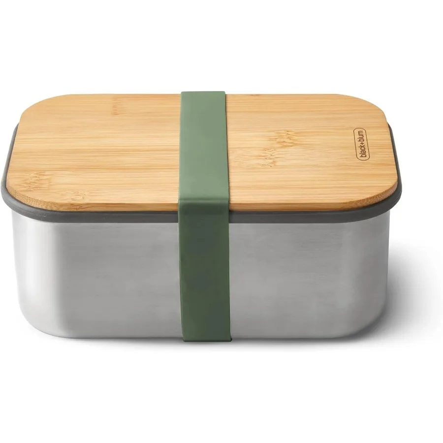 

Stainless-Steel Sandwich Box Large | Plastic Free Meal Prep Lunch Box Food Container with Bamboo Lid, Olive, Large, 1.25L/ 42 fl