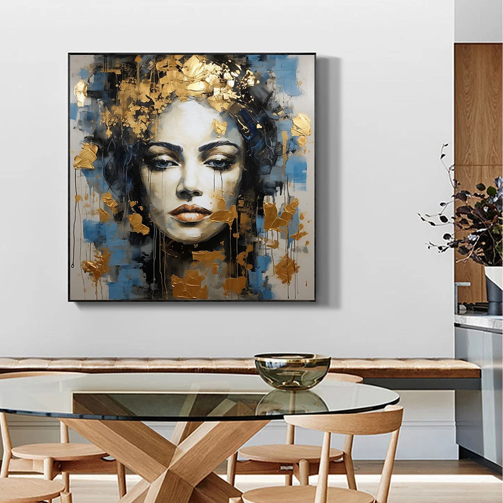 

Hand Painted Oil Painting Abstract Portraits Women Oil Painting Modern Gold Wall Art Charm Female Portrait Art Living Room Decor