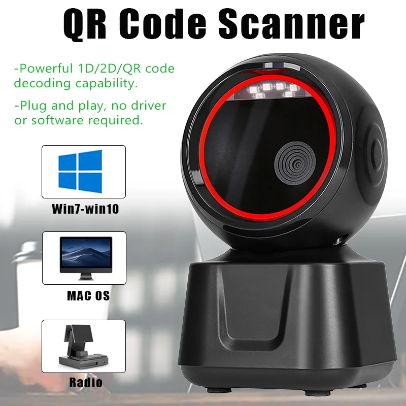 

1D 2D QR Code Reader USB Omnidirectional High-speed Precision Scanner Logistics Supermarket Barcode Identifier For Supermarket