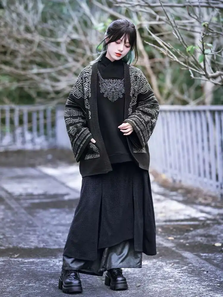 

New Chinese Style National Style Han Elements Double-layer Thickening Wide Leg Skirts And Pants Autumn And Winter Pants Chinois
