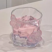 Butterfly Transparent Whiskey Twisted Glass Cup,High Beauty Water Cup Beer Glass Household Juice Glasses Cold Drink Glassware