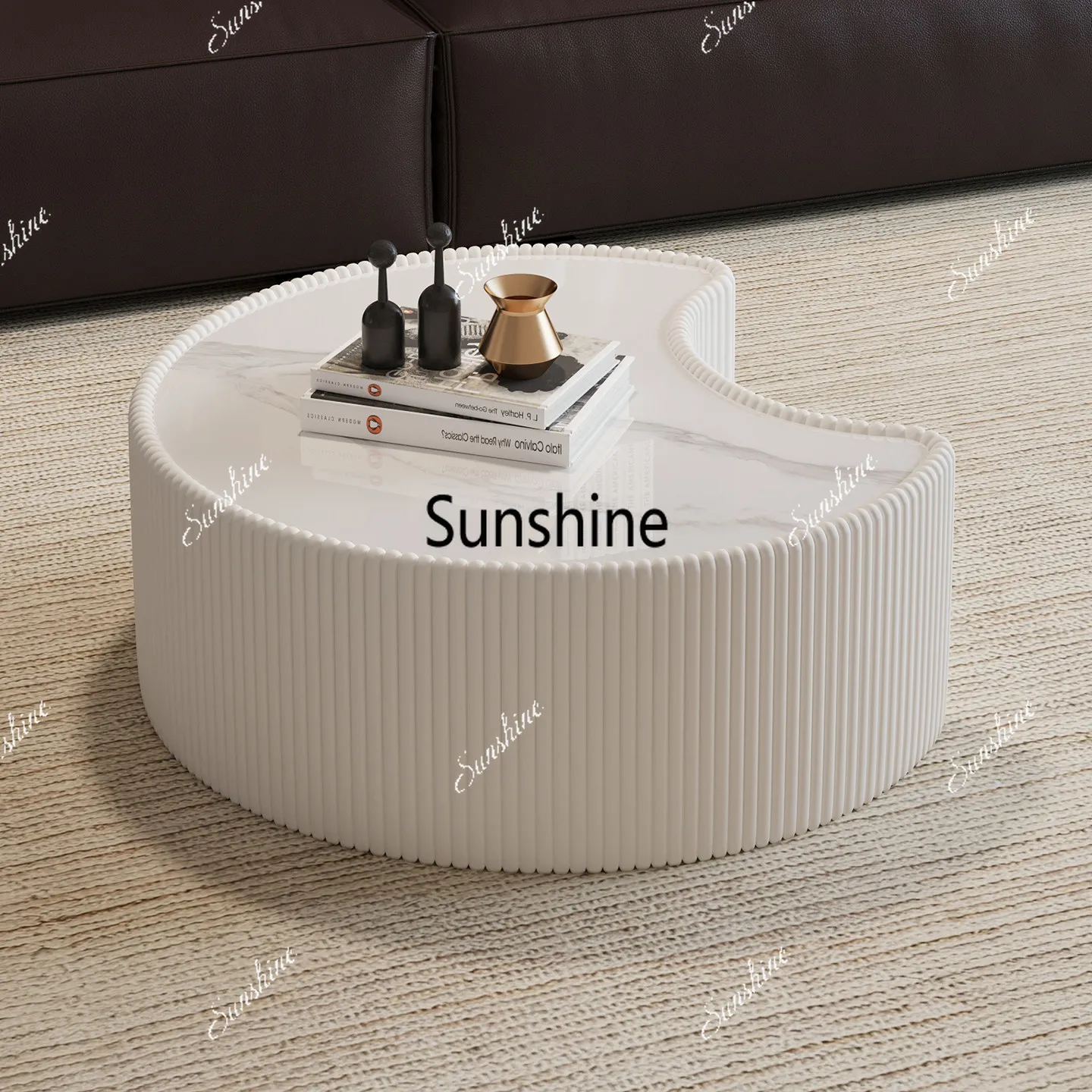 Rock slab coffee table small apartment household living room simple light luxury high-end round coffee table