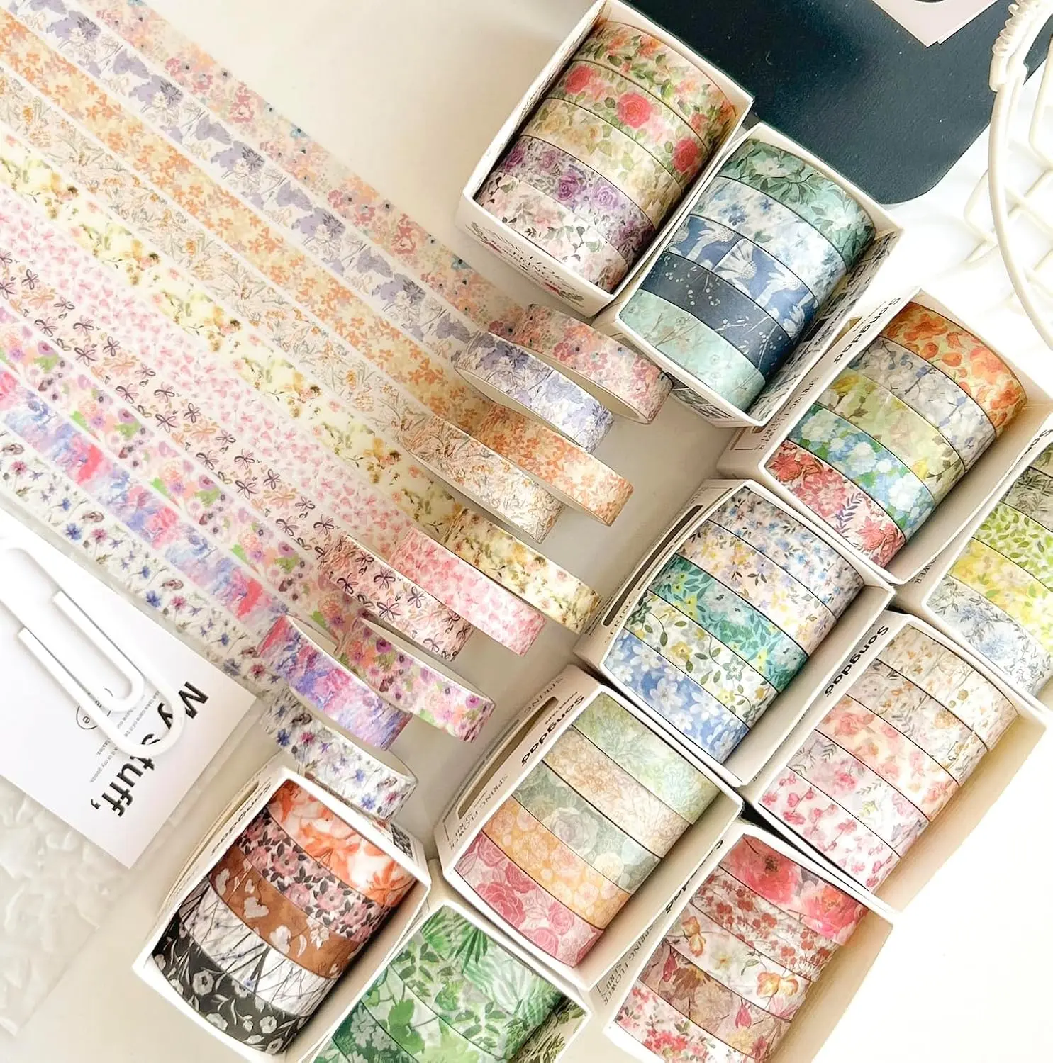 

5rolls/box Romantic Flowers Washi Tapes Multi Color Floral Decorative Skinny Blooms Masking Tapes F7909