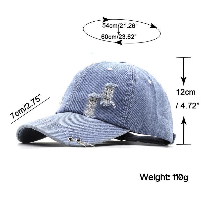 New Ring Denim Baseball Cap Men Women Holes Snapback Hat Casquette Summer Sports Hip Hop Cap Gorras Unisex hats