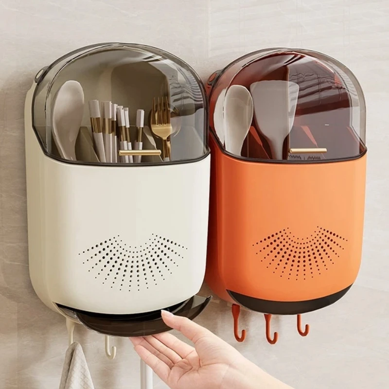 

Punch-Free Wall Mounted Chopstick Cage, Plastic No Drilling Cutlery Storage Holder, Household Kitchen Chopstick Tube Organizer,