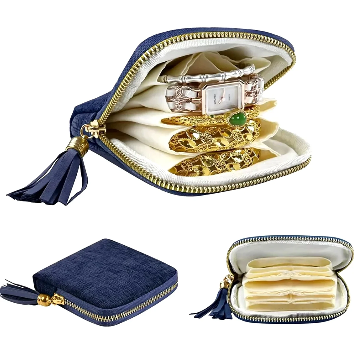5-Layer Jewelry Storage Bag, Velvet Jewelry Pouch Bags for Watch Bracelet Rings Earring Crystal, Portable Travel Jewelry Case