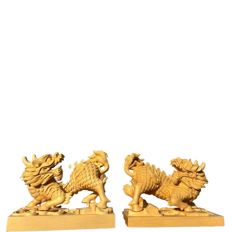 

Статуя Кайлин Цилин из дерева Хиноки ручной работы — 8,7 x 7,9 x 6,7 дюйма, китайский декор фэн-шуй для домашнего офиса и подарка на открытие бизнеса