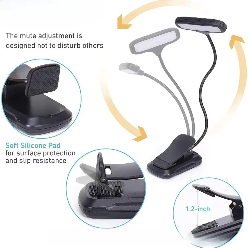 LED Book Light Reading Light Eye Caring Clip-on USB Rechargeable Dimmable Light Lamp Adjustable Flexible Night Reading Lamp view 3