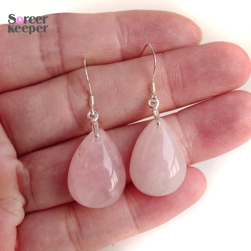 100% Natural Stone Pink Rose Quartz Dangle Earring Female Real 925 Sterling Silver Earrings for Women Fashion Jewelry PS467