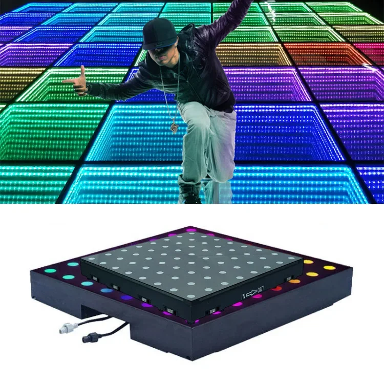 BOTAI Games dance floor party Dj club colorful rgb stage lights panels 3d infinity led mirror dance floor