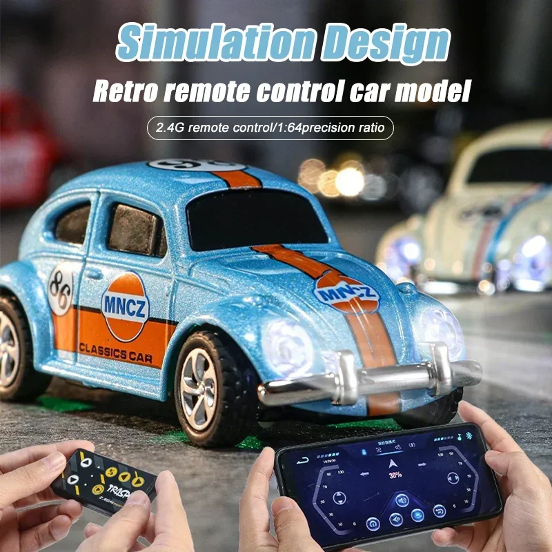 새로운 1:64 미니 합금 RC 자동차 2.4G 리모컨 비틀 합금 장난감 자동차 긴 배터리 수명 지능형 책상 장식 선물 어린이 장난감