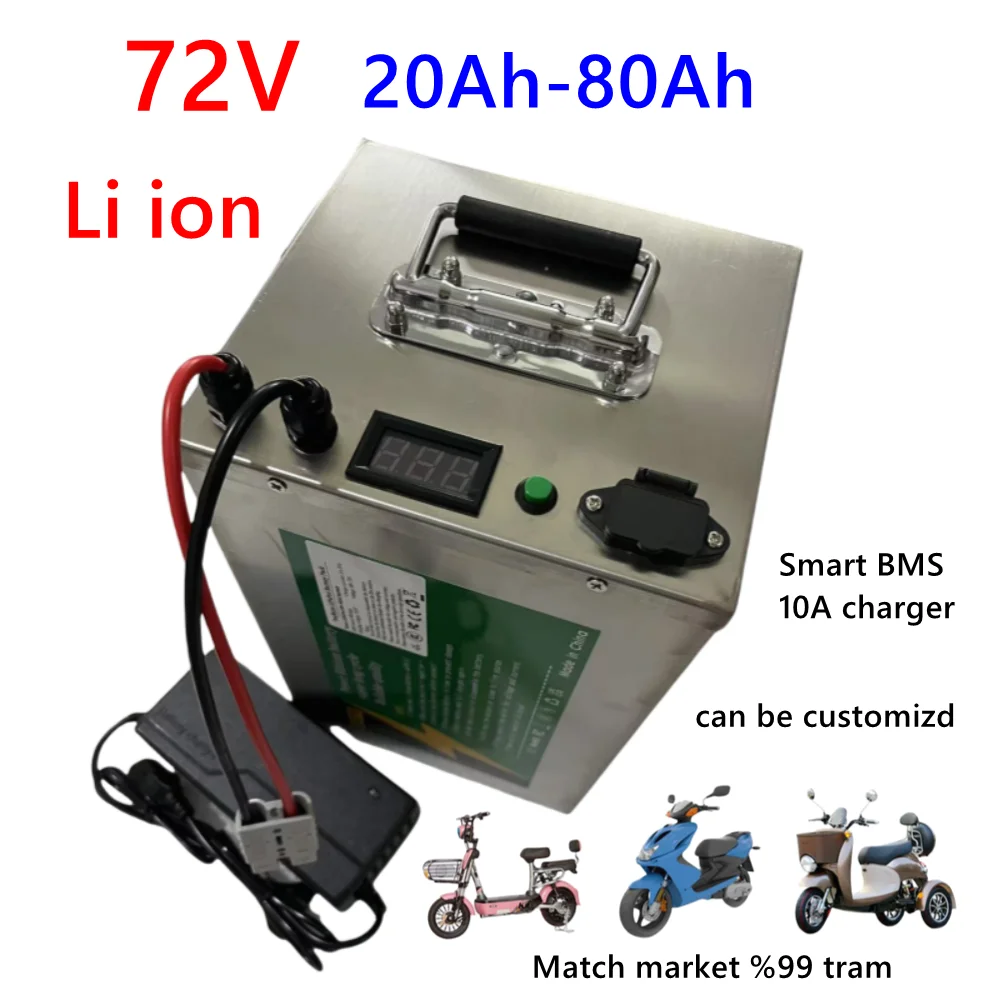 

72V Lithium-Ion Battery with BMS 20AH-80AH for Motorcycle Electric Car Pedal Energy Golf Cart High Capacity Rechargeable Battery