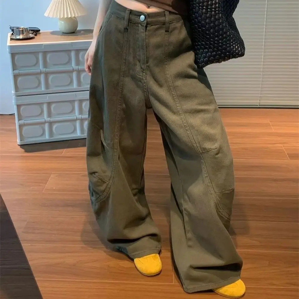 Army Green Y2K Wide Leg Cargo Pants Women High Waist Baggy Vintage Trousers Street Loose Casual Straight Pants Fashion Bottoms
