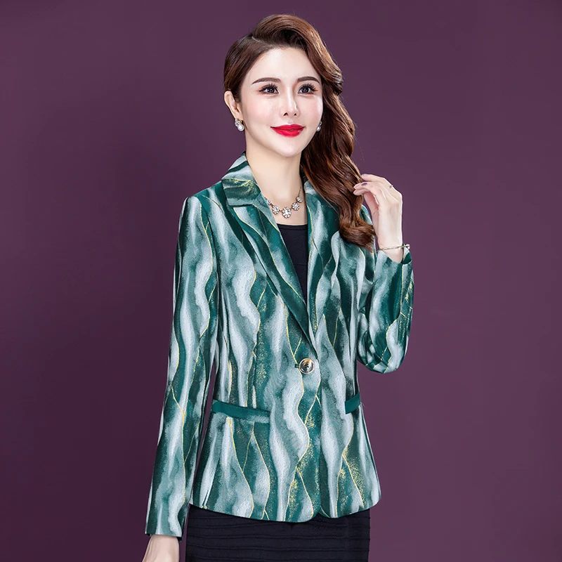 Real Shot New Stylish Blazer for Middle-Aged Moms, Casual British Short Slim-Fit Jacket Female Office Lady Coat Top High Quality