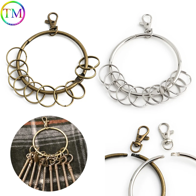

1/5/10 комплектов винтажных брелоков: бронзовые большие круглые кольца-органайзеры для ключей с застежкой-карабином для нескольких ключей и аксессуаров