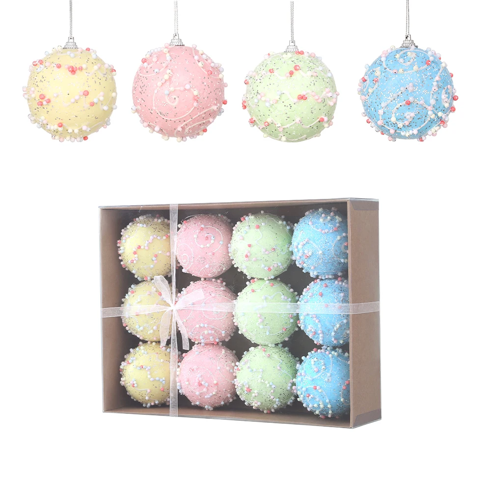 

12Pcs/Box Christmas Balls Macaron Foam Xmas Tree Ball Natal Ball Hanging Pendants Ornaments Navidad New Year Home Party Supplies