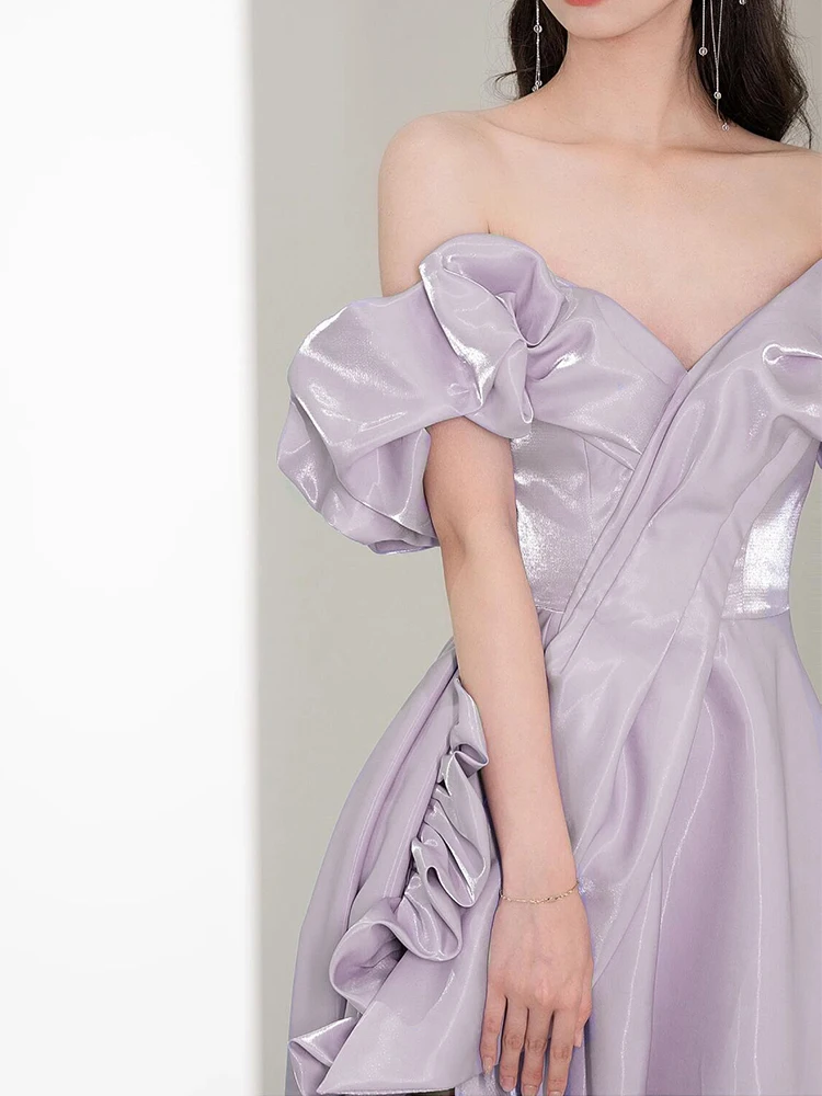 

Elegant Purple One-Shoulder Wedding Dress Women's Robe Birthday Evening Gown Luxury Sensation Formal Ball Hostess Dress