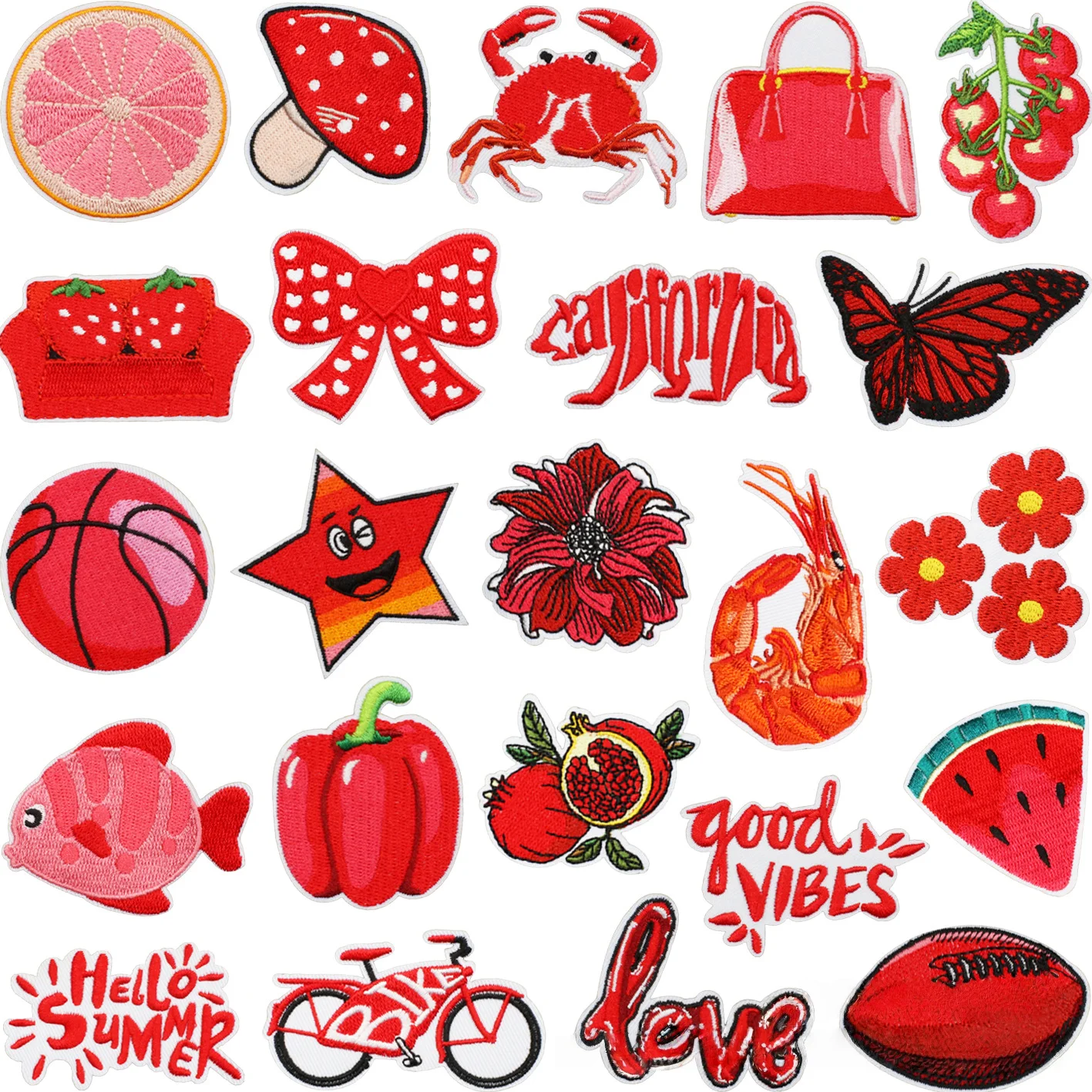 Red Style Star Football Watermelon Basketball Mushroom Embroidery Patch Clothes DIY Decoration Badge Ironing Bag/hat/cloth