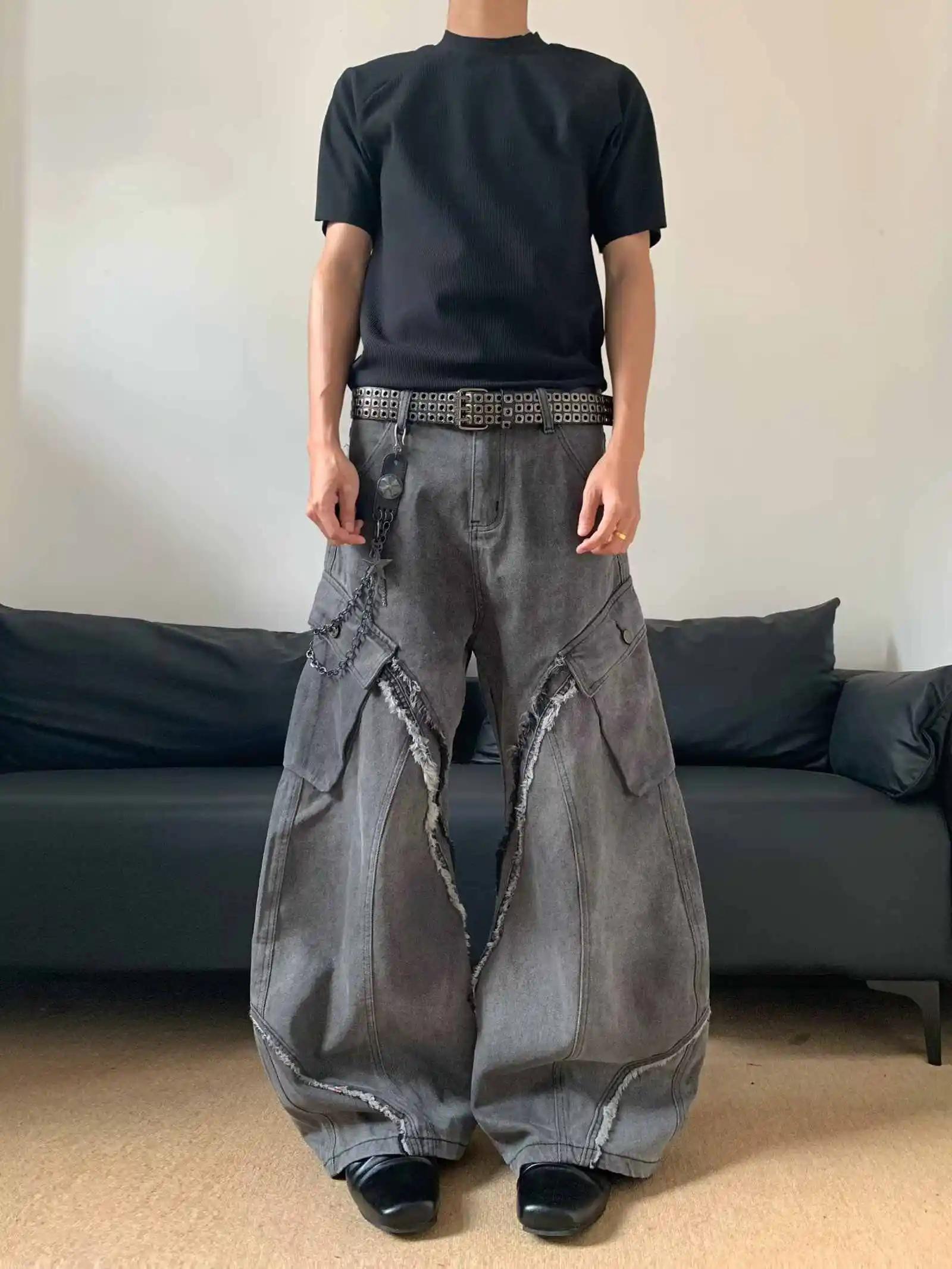 

Women Dark Grey Baggy Pants Y2k Oversize Urban Pants Harajuku 2000s Y2k Emo Vintage Boyfriend style Wide Leg Trouser 2025 Autumn