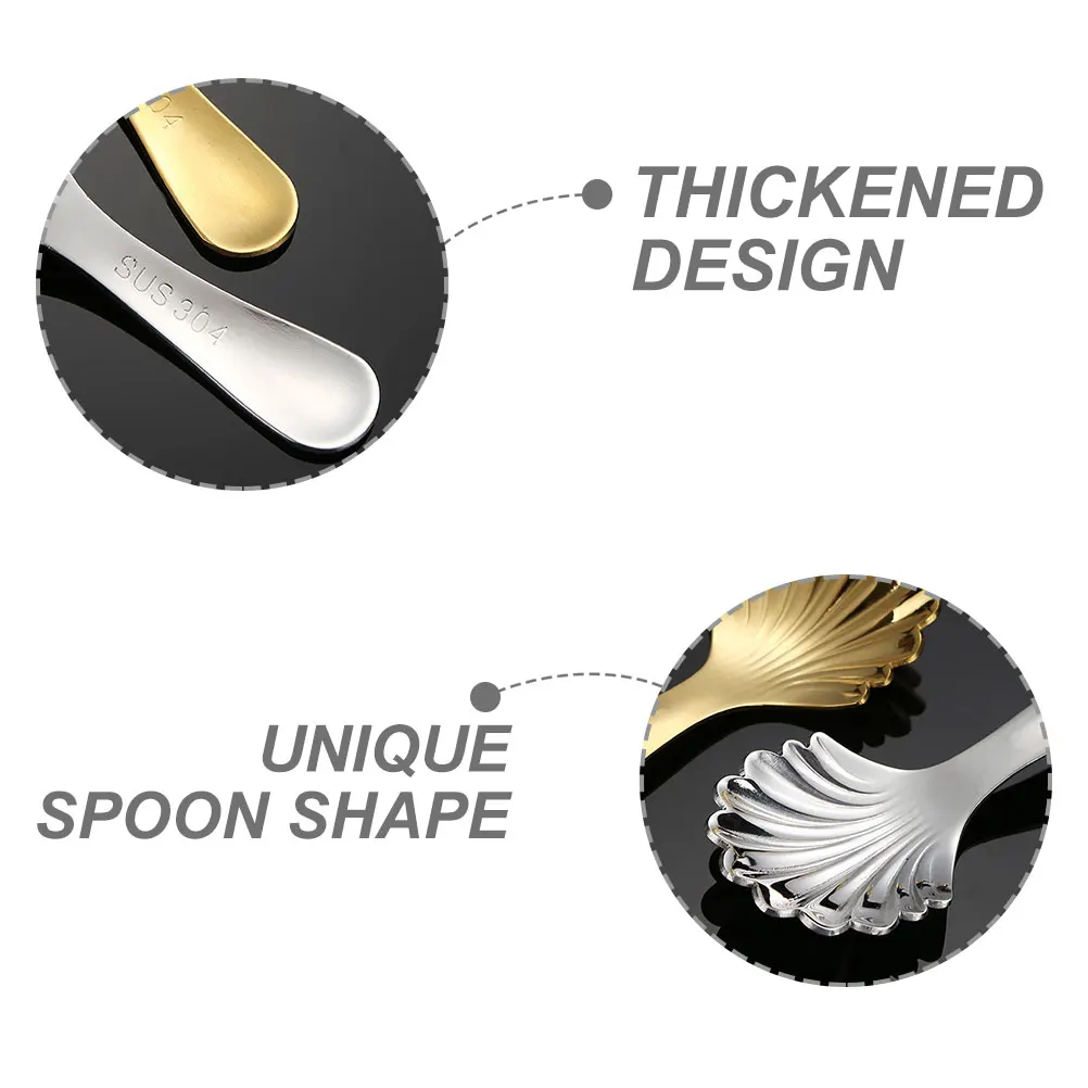 

2Pcs Stainless Steel Teaspoons Reliable Multi-Function Unique Shell Shape Ideal for Tea Coffee Dessert