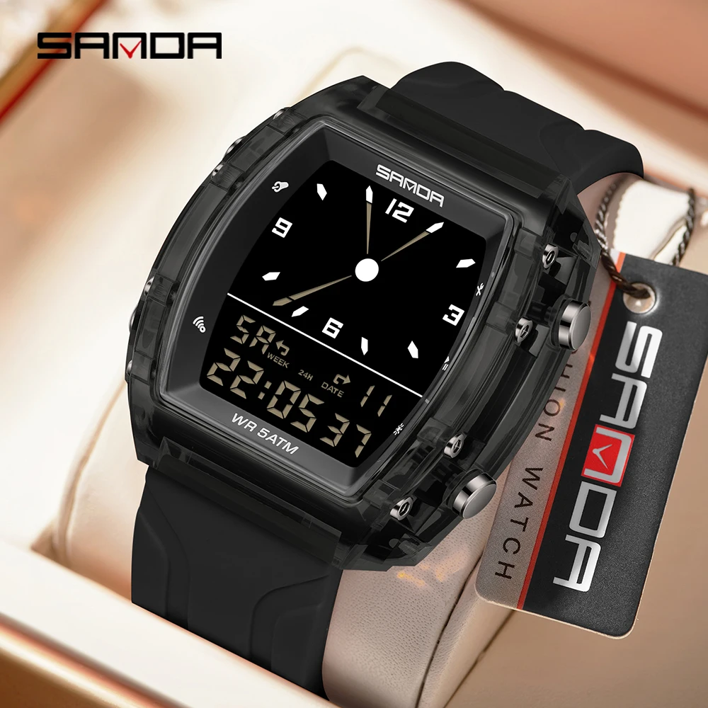 SANDA 9502 Fashion Electronic Watches for Man Multifunction Alarm Clock Luminous Calendar Chronograph Student Digital Wristwatch