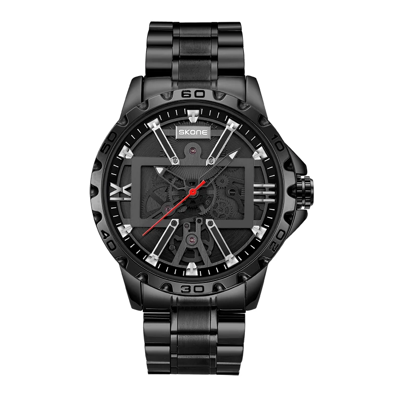 세련된 대형 다이얼, 견고한 스틸 스트립 방수 남성용 손목시계를 갖춘 새로운 기계식 스타일의 트렌디한 쿼츠 시계