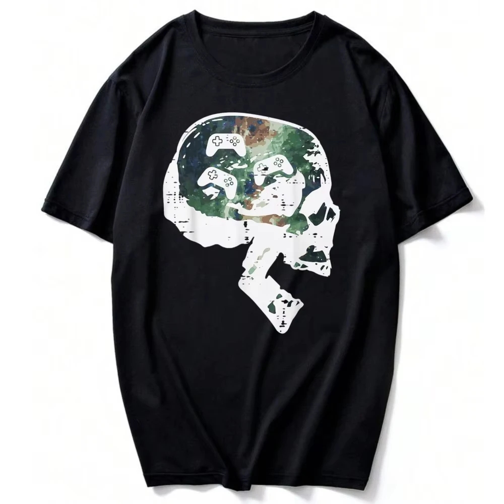 Gamer Skull Funny Video Gaming Men Boys Teens Youth T-Shirt Funny Outdoors High Quality Cotton Short-sleev Breathable Casual Tee