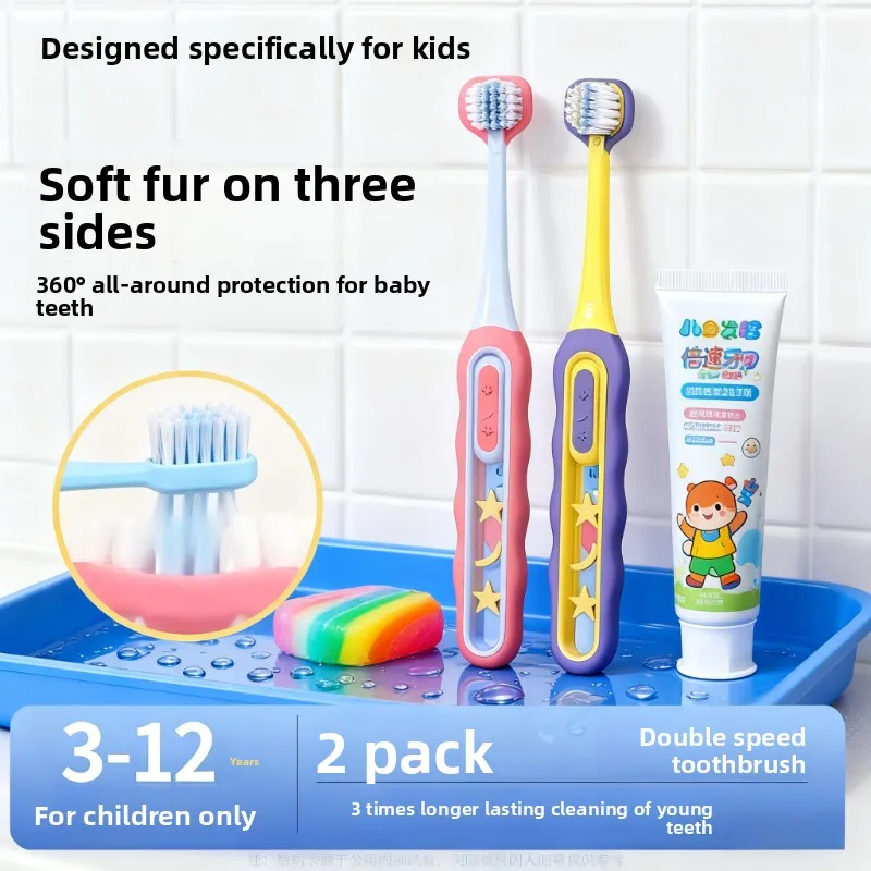 

Детская зубная щетка Action: Whitens Teeth, Guards Gums & Fights Cavities — 3-сторонний ультра-мягкий дизайн для детей от 3 до 12 лет, одобренный TSA