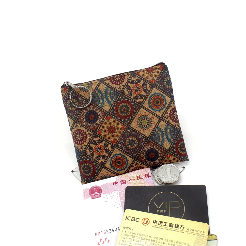 Vintage Fashion Real Wood Grain Printing Coin Purse Bark Cork Grain Coin Bag Casual Nostalgic Clutch Key New Small Square Bag